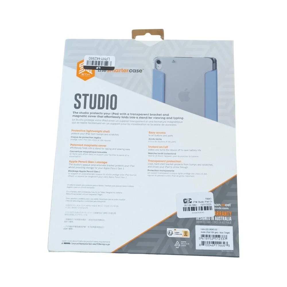 BbN STM Studio 10th Gen iPad Case W/ Apple Pencil Storage Gen‎ 1- Blue
